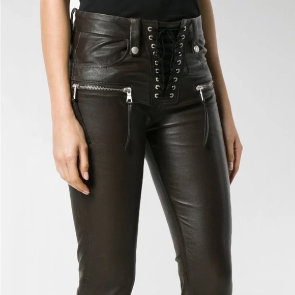 Unravel Project Pants - UNRAVEL Streetwear Lipstick Leather Lace Up BlackTrim Pants Black Ben Taverniti